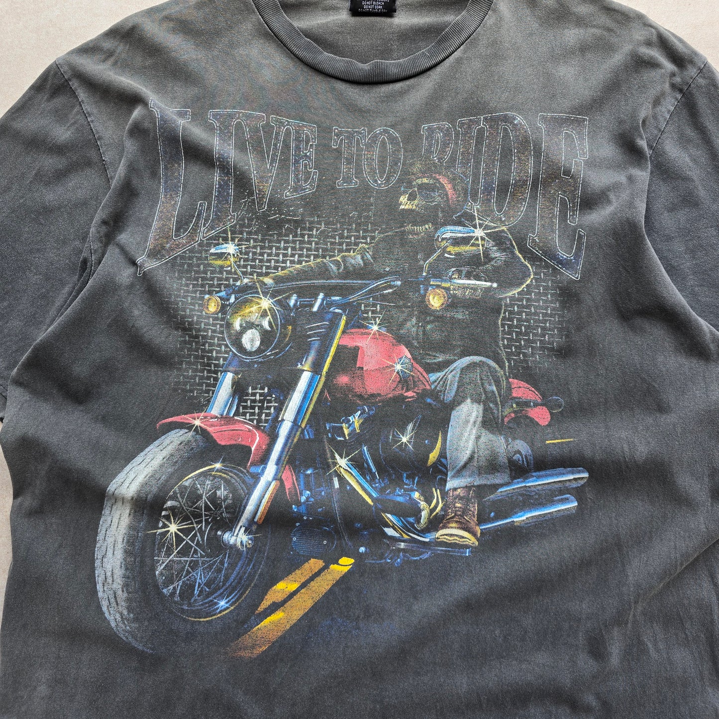 Y2K Live to Ride Motorcycle Faded Tee - L