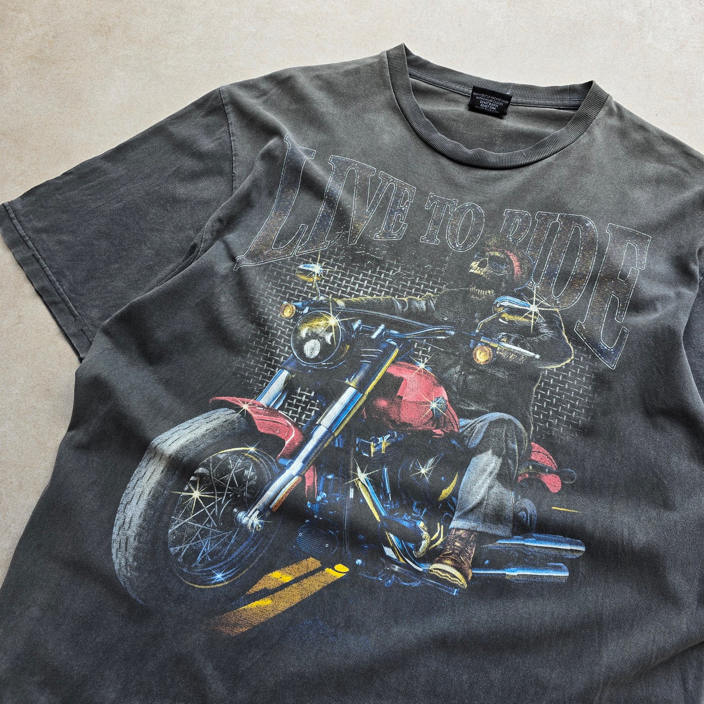Y2K Live to Ride Motorcycle Faded Tee - L