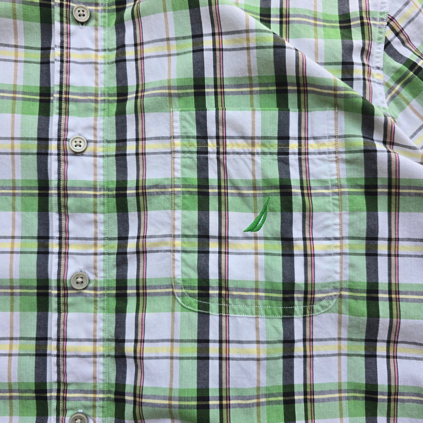 Nautica Plaid Short Sleeve Button Up Shirt - L
