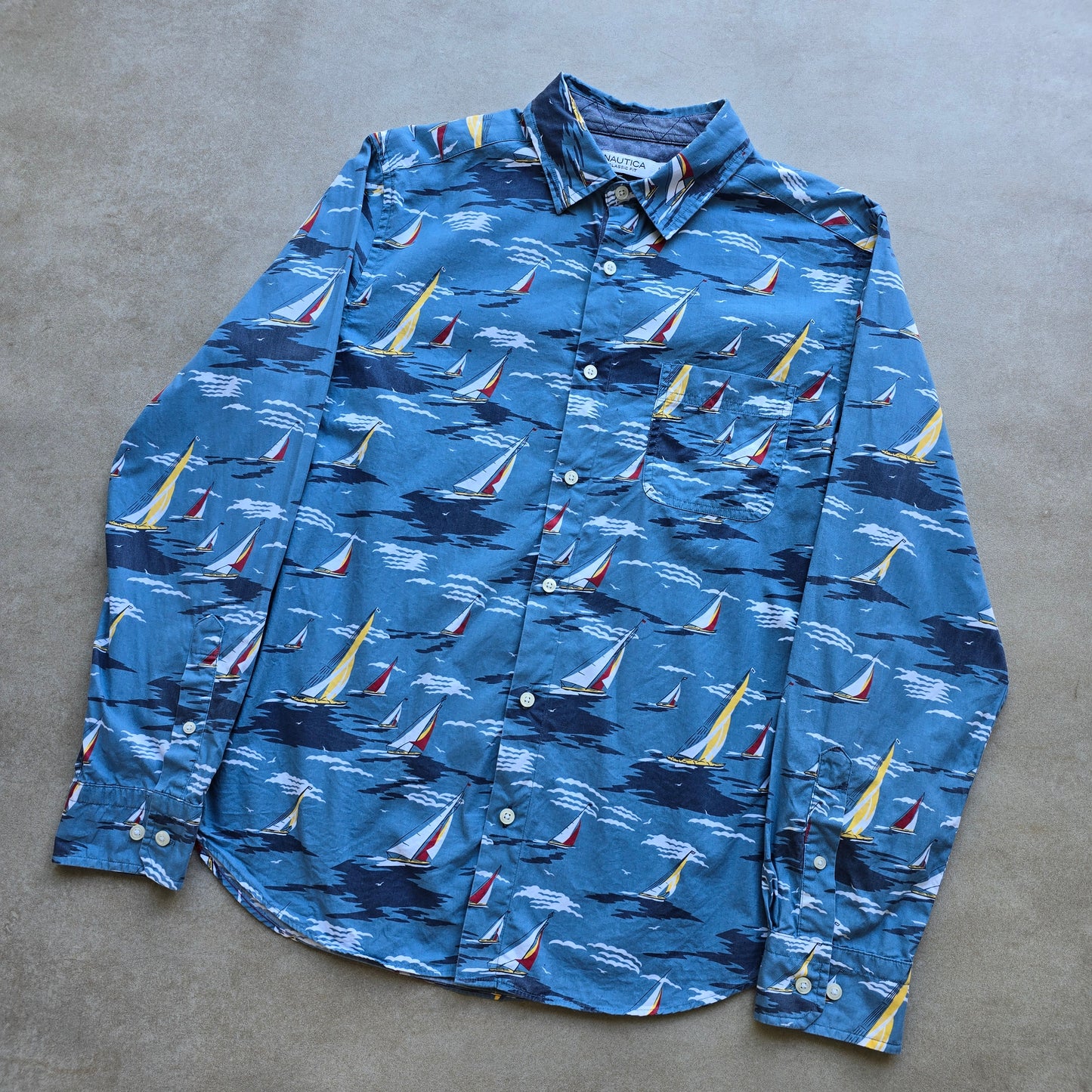 Nautica AOP Boat Button Up Shirt - M
