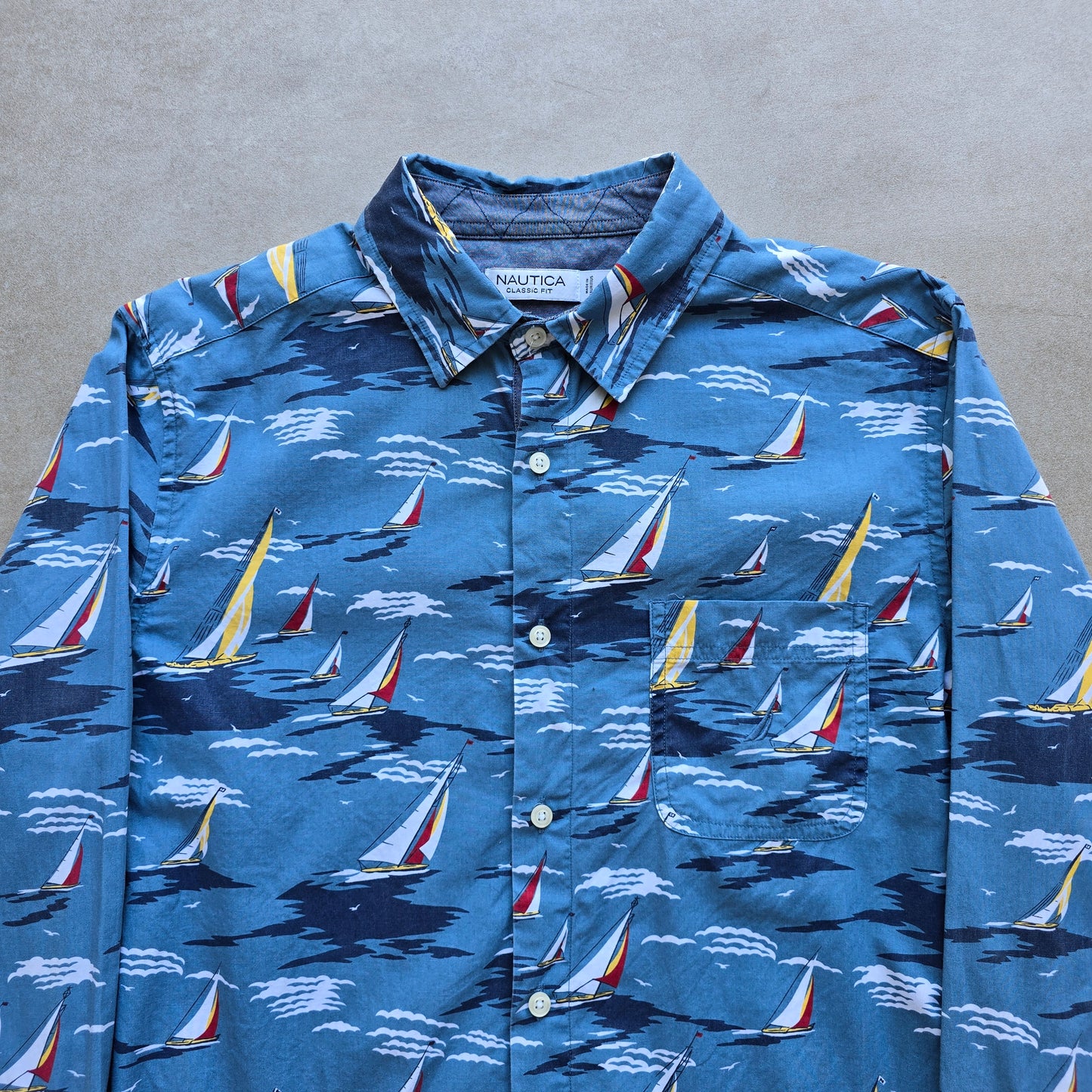 Nautica AOP Boat Button Up Shirt - M
