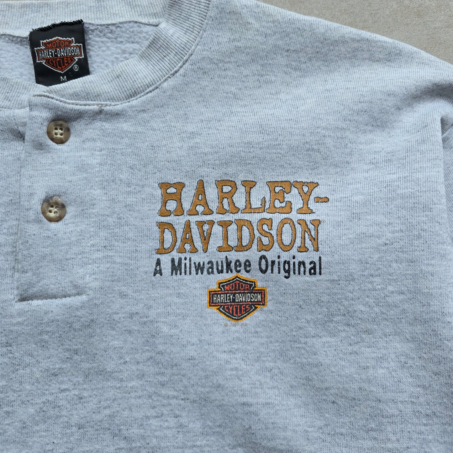 Vintage Harley Davidson Henley Sweatshirt - M