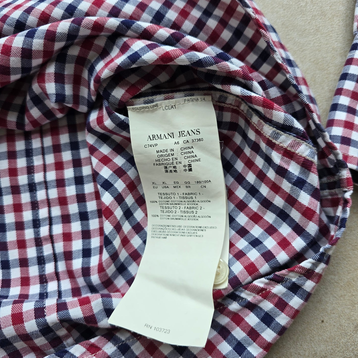 Armani Jeans Check Long Sleeve Button Up Shirt - L