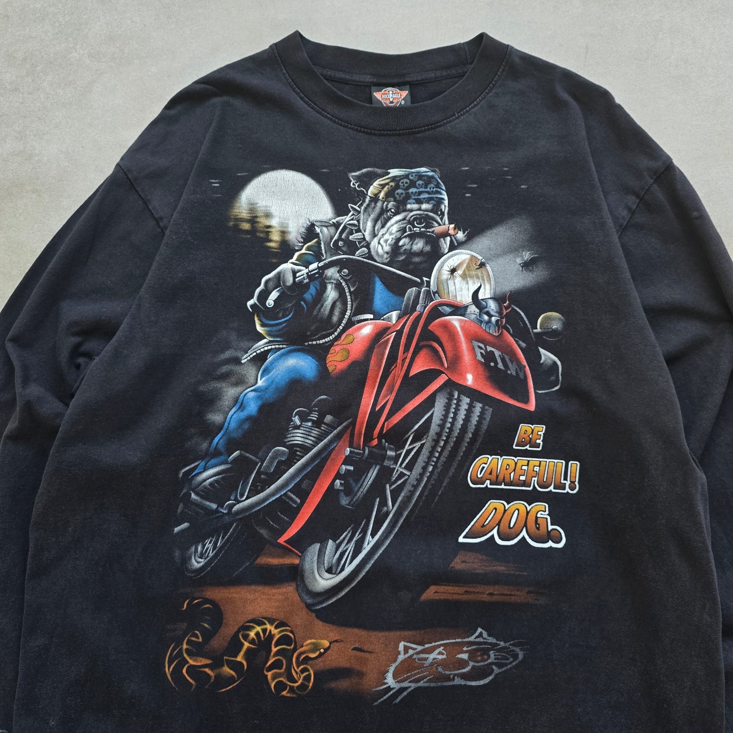 Vintage Be Careful Dog Long Sleeve Tee - XL