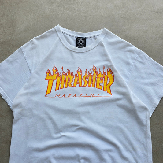 Thrasher Flames Logo White Tee - L