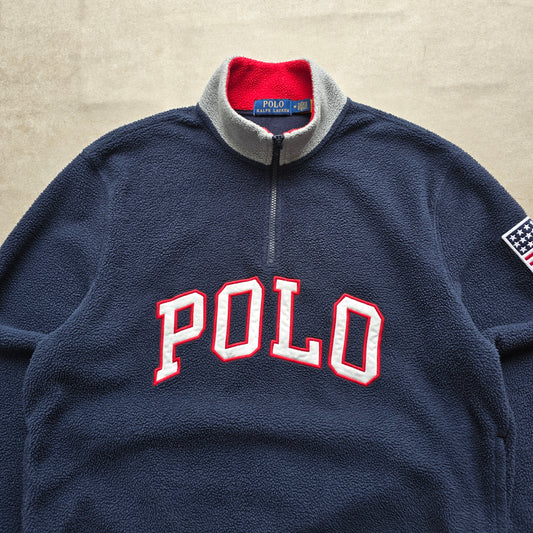 Ralph Lauren 1/4 Zip Polo Spellout Fleece Sweatshirt - M