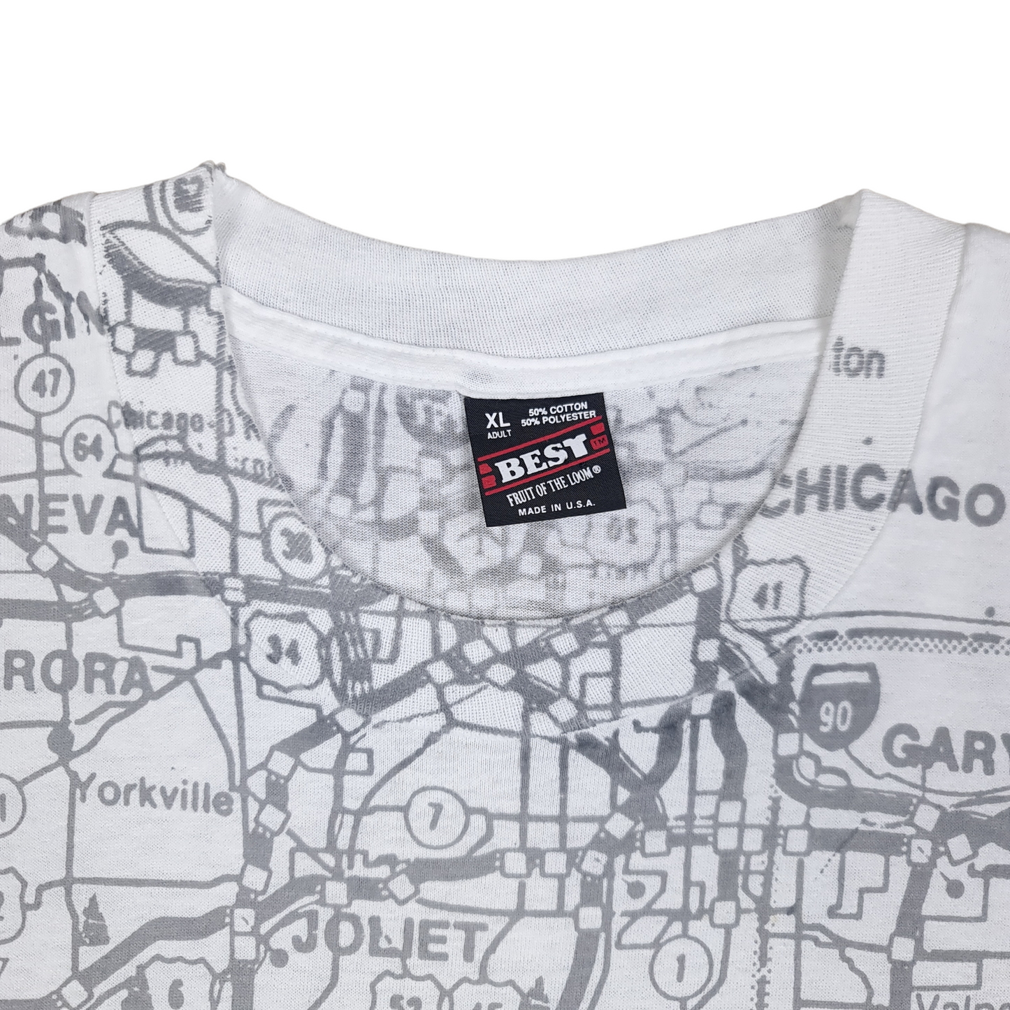 Vintage 90's Illinois Map All Over Print Tee - XL