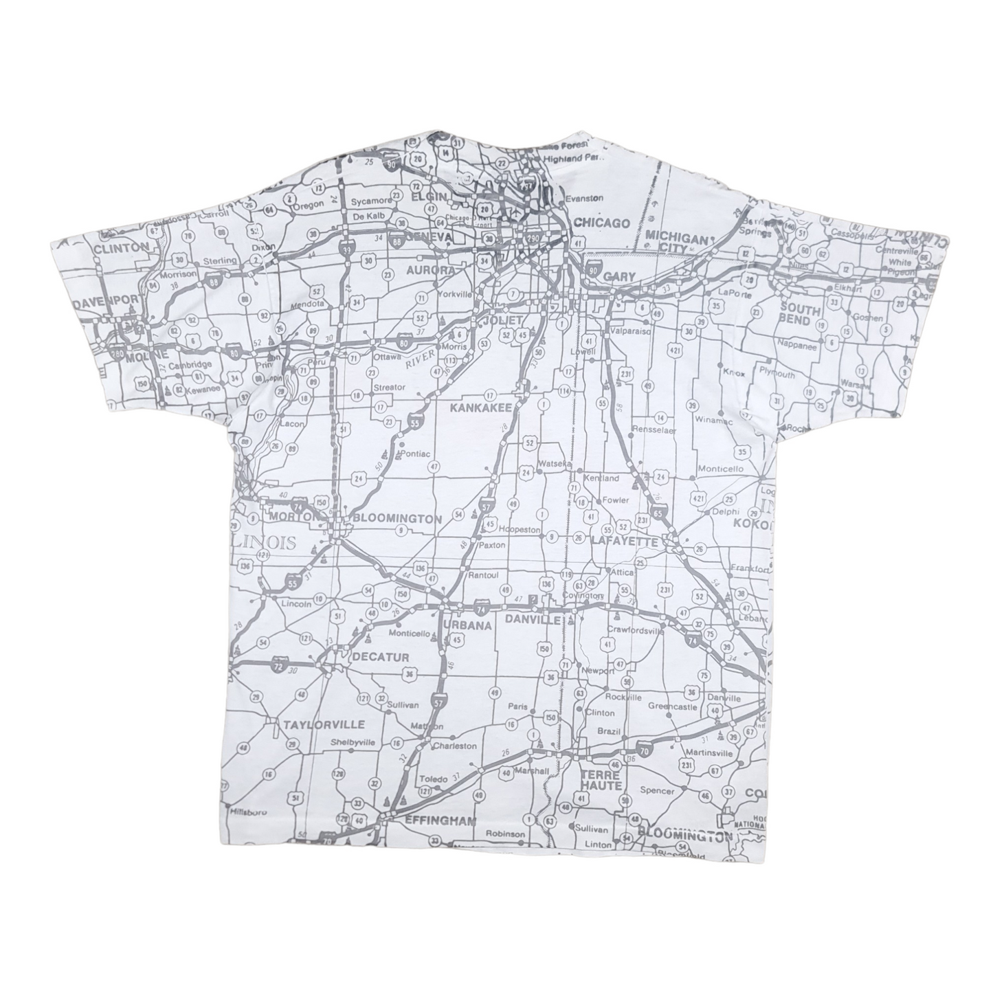 Vintage 90's Illinois Map All Over Print Tee - XL