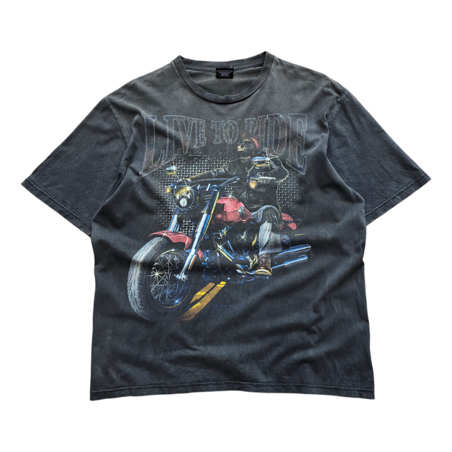 Y2K Live to Ride Motorcycle Faded Tee - L
