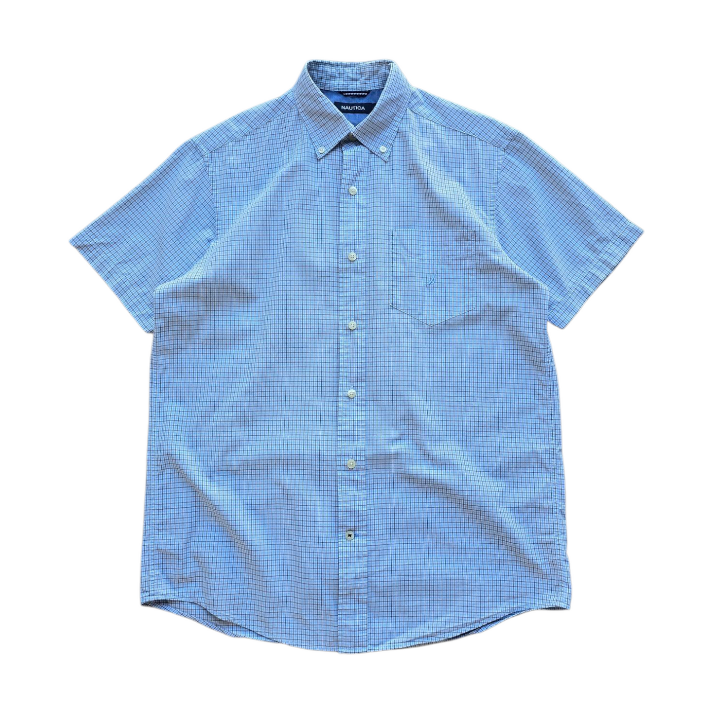 Y2K Nautica Check Short Sleeve Button Up Shirt - M
