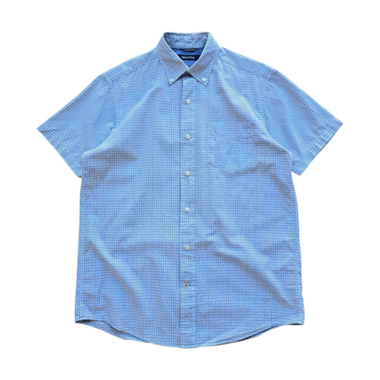 Y2K Nautica Check Short Sleeve Button Up Shirt - M