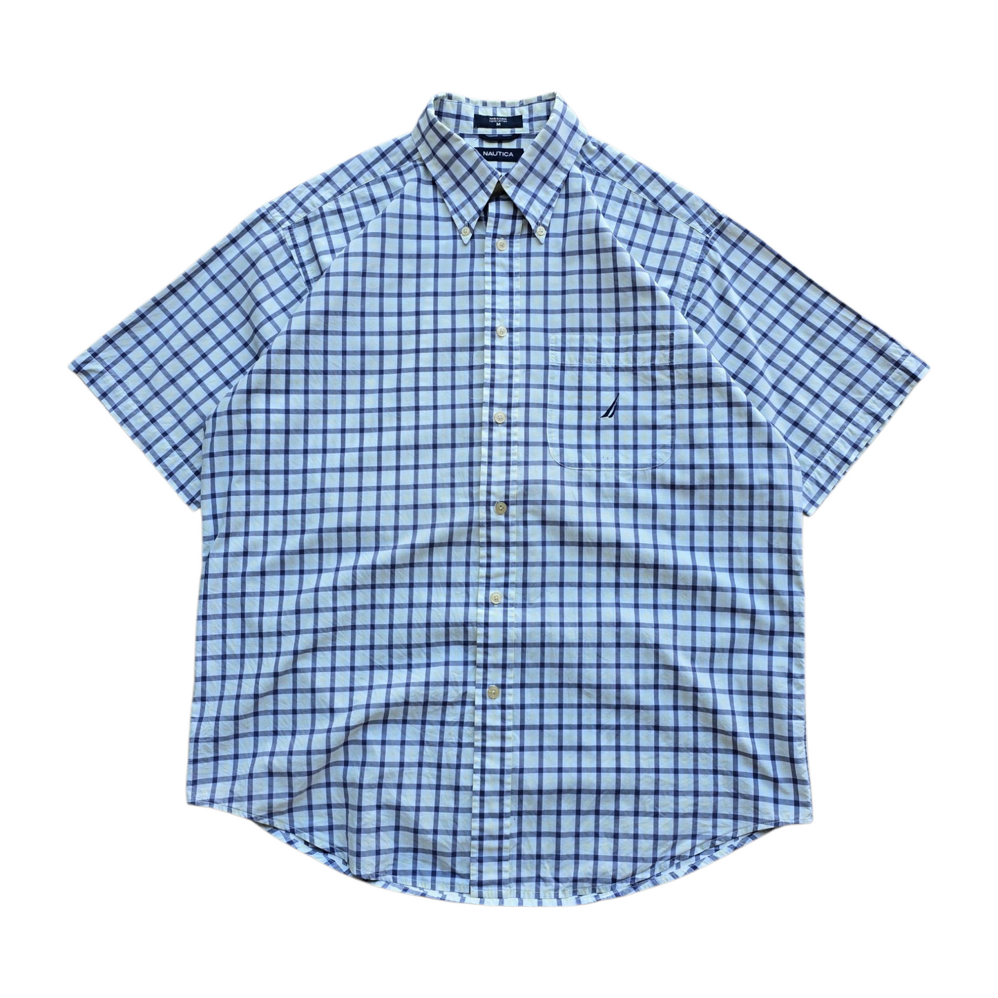 Y2K Nautica Check Short Sleeve Button Up Shirt - L