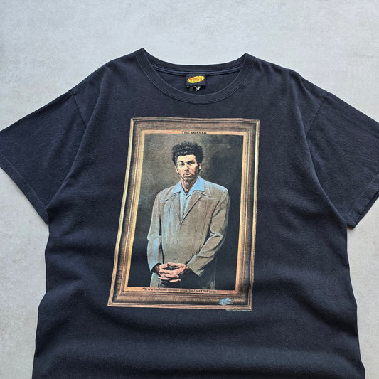 DEEP VINTAGE black Seinfeld Kramer portrait graphic t-shirt with a vintage frame print and quote