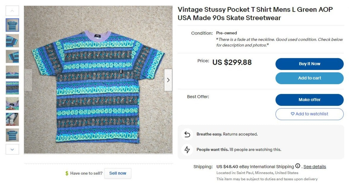 Rare Vintage 80's Stussy AOP Pocket Tee - M/L
