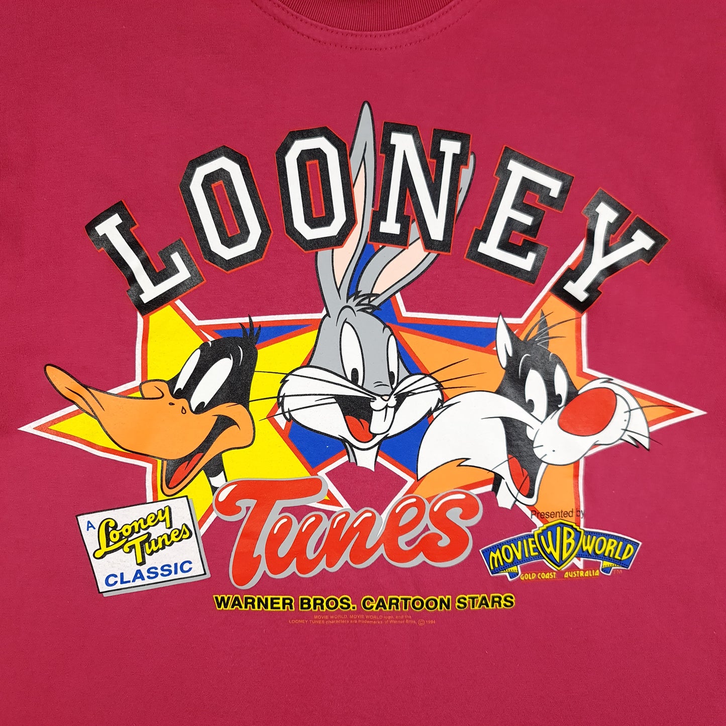 Vintage Looney Tunes Movie World Mock Neck Tee - M