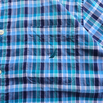 Nautica Plaid Short Sleeve Button Up Shirt - L