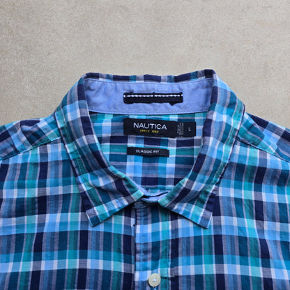 Nautica Plaid Short Sleeve Button Up Shirt - L