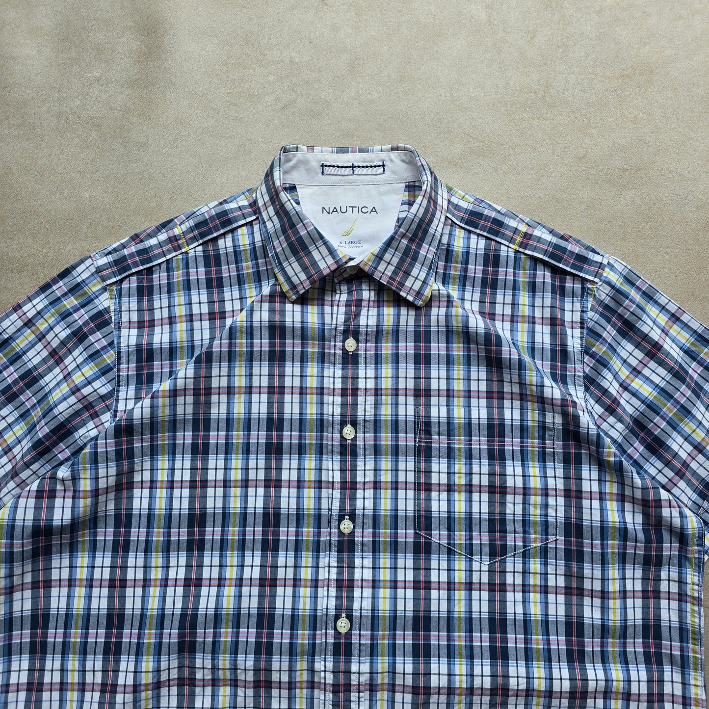 Nautica Plaid Short Sleeve Button Up Shirt - XL