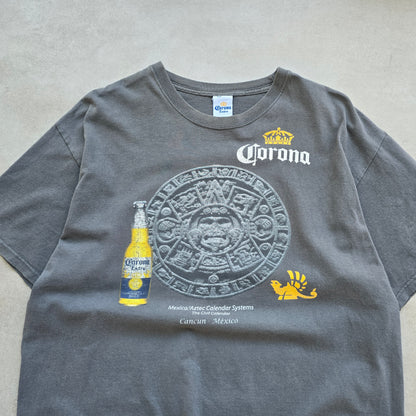 RARE Vintage Corona Cancun Mexico Aztec Calendar Tee - L