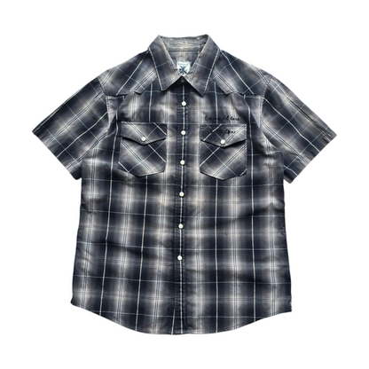 Vintage Y2K Blueprint Check Short Sleeve Pearl Snap Shirt - S