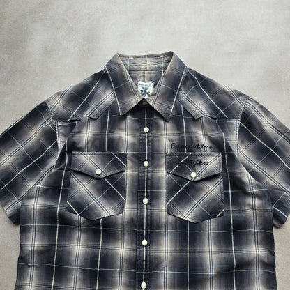 Vintage Y2K Blueprint Check Short Sleeve Pearl Snap Shirt - S