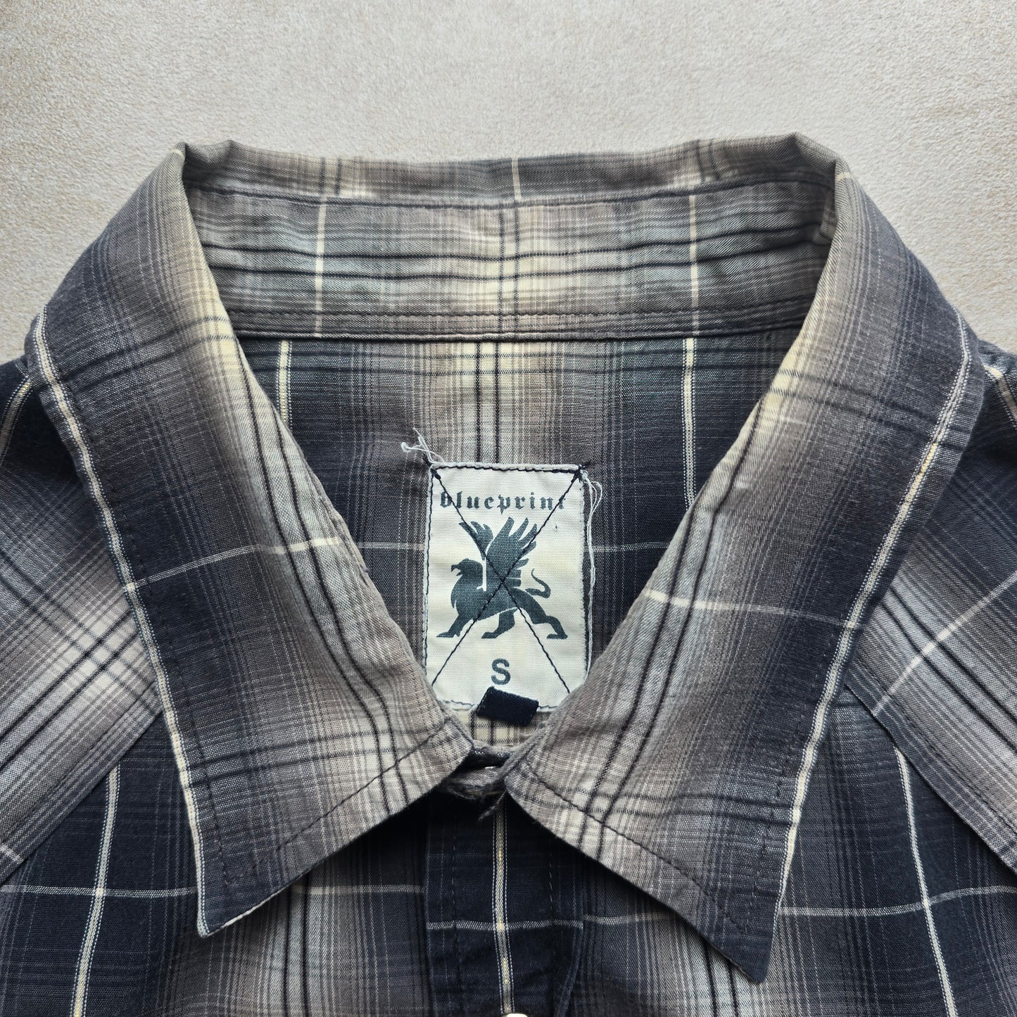 Vintage Y2K Blueprint Check Short Sleeve Pearl Snap Shirt - S