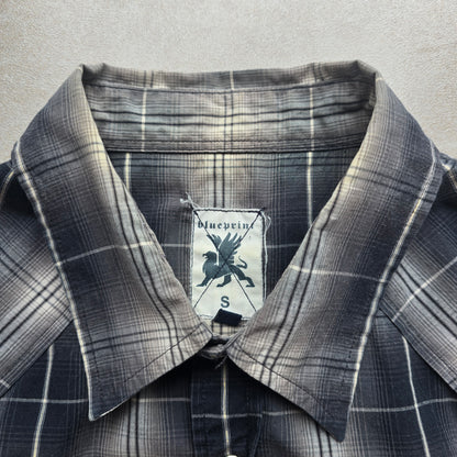 Vintage Y2K Blueprint Check Short Sleeve Pearl Snap Shirt - S