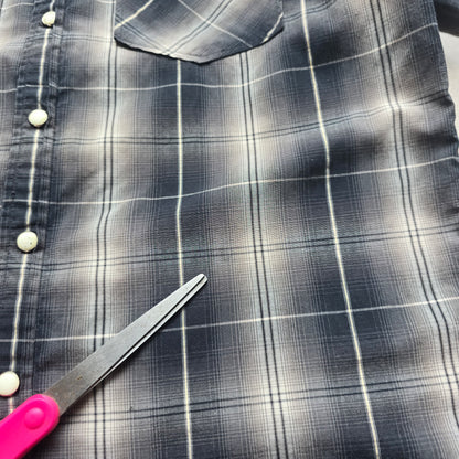 Vintage Y2K Blueprint Check Short Sleeve Pearl Snap Shirt - S