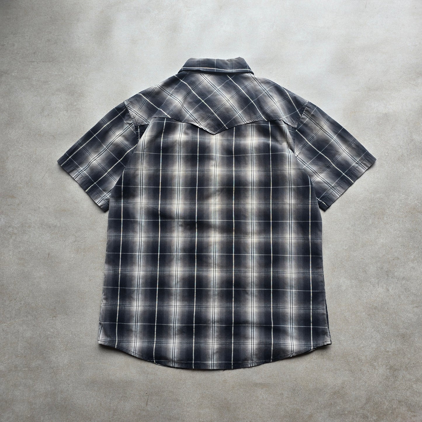 Vintage Y2K Blueprint Check Short Sleeve Pearl Snap Shirt - S