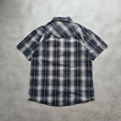 Vintage Y2K Blueprint Check Short Sleeve Pearl Snap Shirt - S