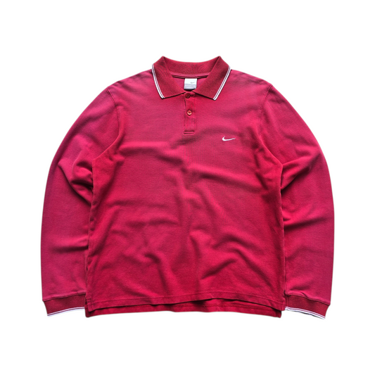 Vintage Nike Embroidered Mini Swoosh Long Sleeve Polo Shirt - M