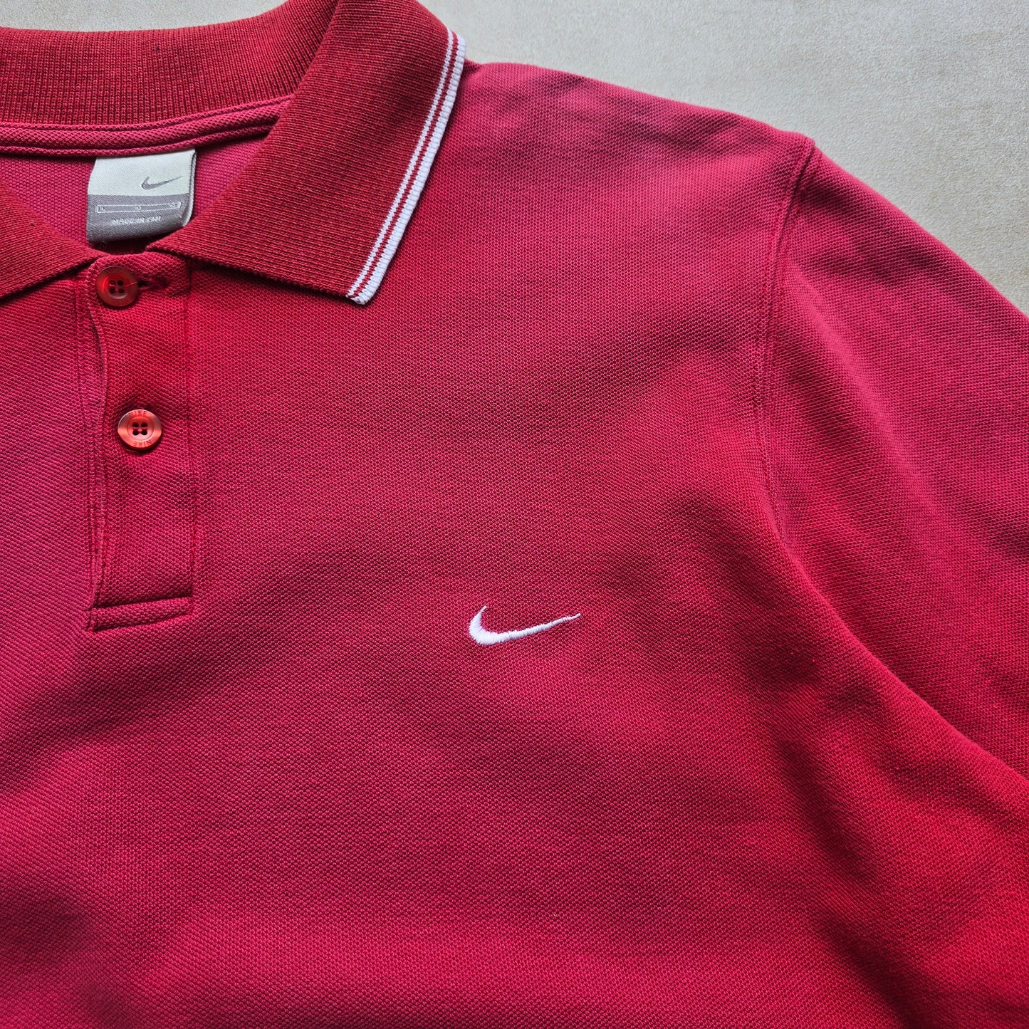 Vintage Nike Embroidered Mini Swoosh Long Sleeve Polo Shirt - M