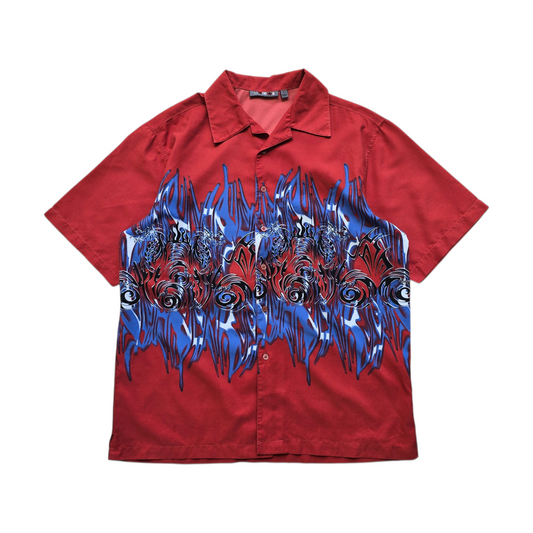 Vintage Y2K Mogul Dragon Short Sleeve Button Up Shirt - L