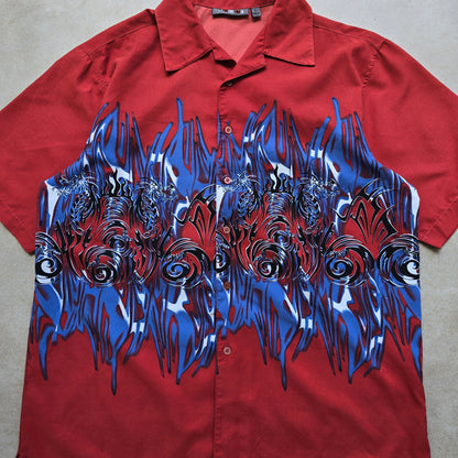 Vintage Y2K Mogul Dragon Short Sleeve Button Up Shirt - L
