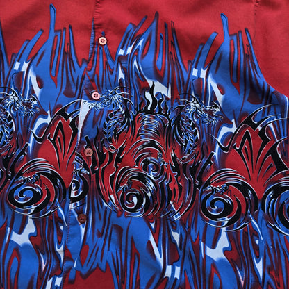 Vintage Y2K Mogul Dragon Short Sleeve Button Up Shirt - L