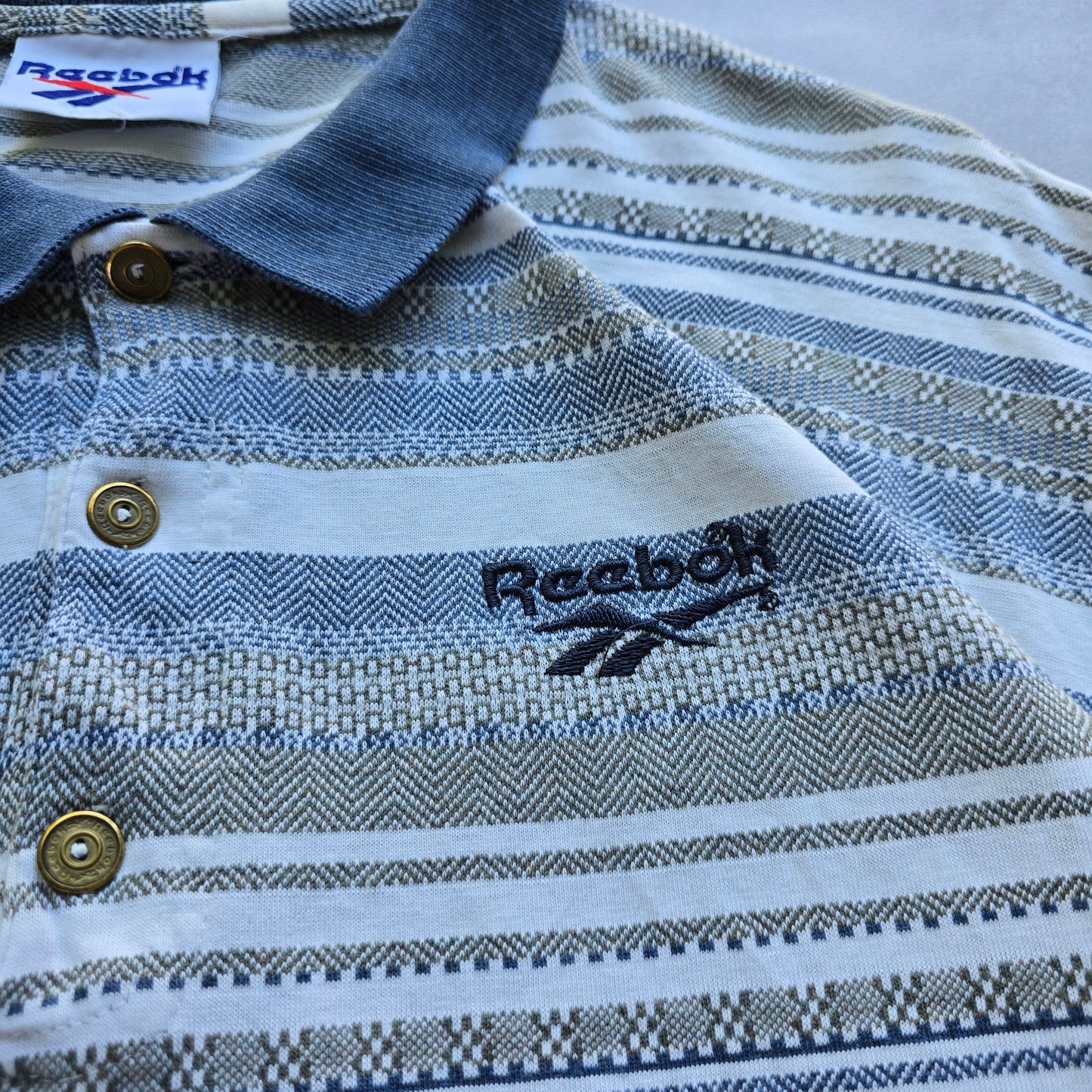 Vintage 90's Reebok Striped Polo Shirt - L