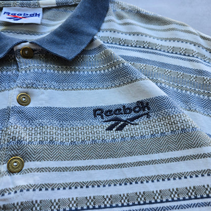 Vintage 90's Reebok Striped Polo Shirt - L