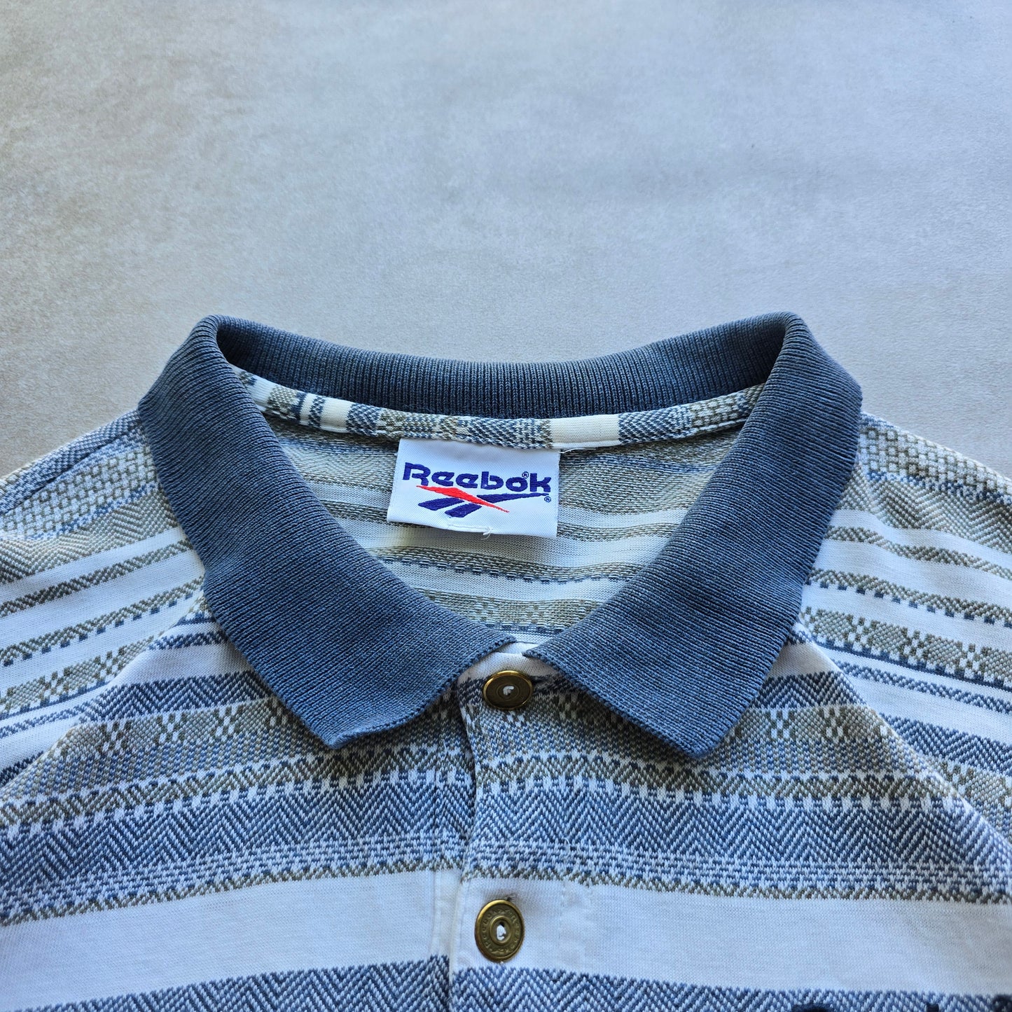 Vintage 90's Reebok Striped Polo Shirt - L