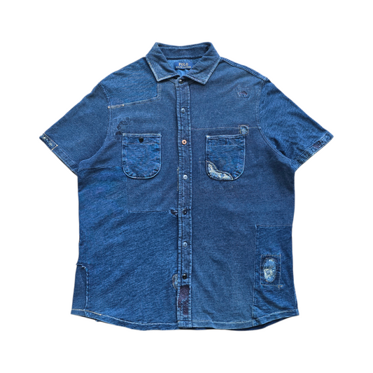 RARE Ralph Lauren Cut n Sew Short Sleeve Button Up Shirt - L