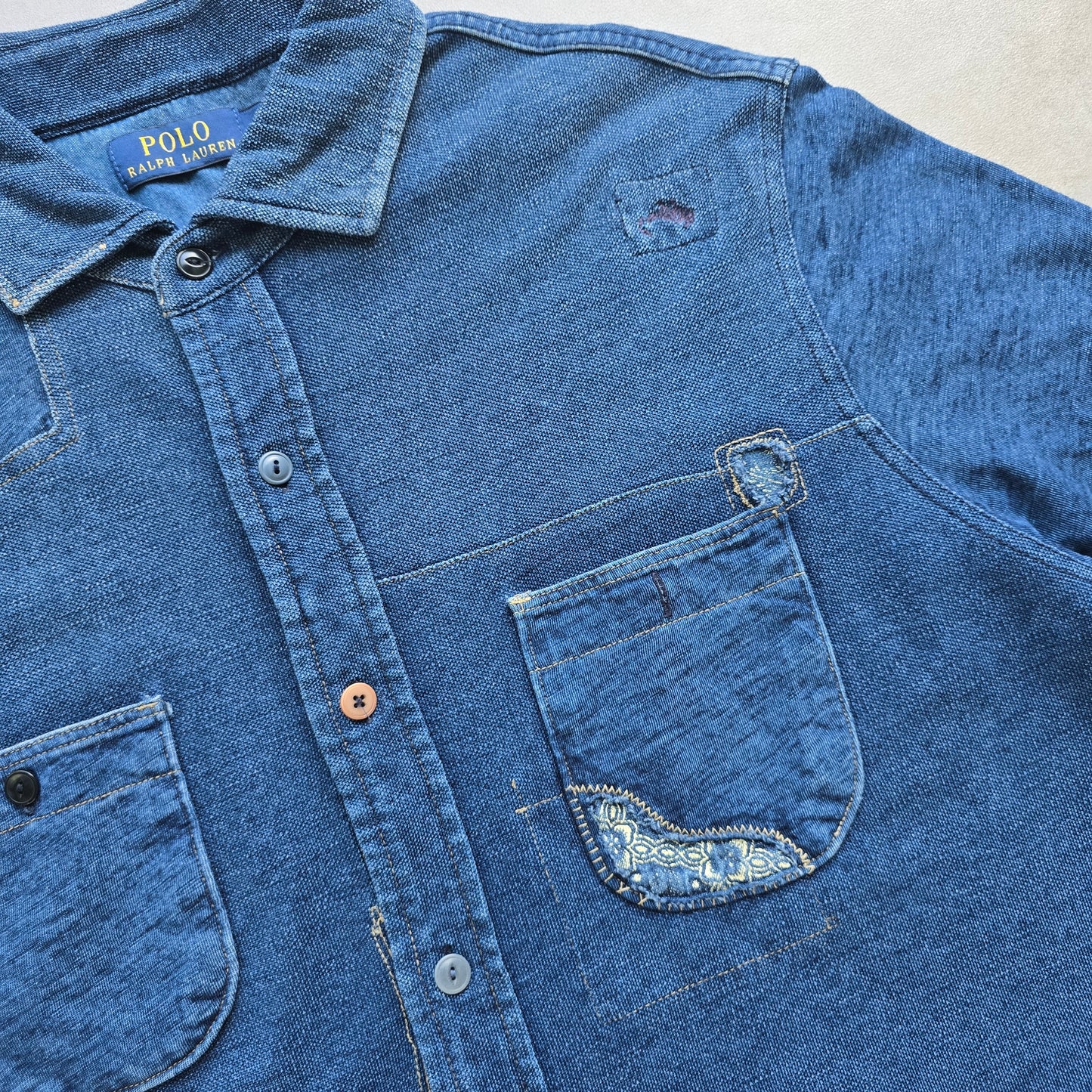 RARE Ralph Lauren Cut n Sew Short Sleeve Button Up Shirt - L