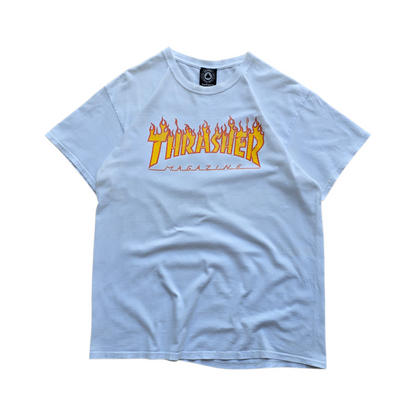 Thrasher Flames Logo White Tee - L
