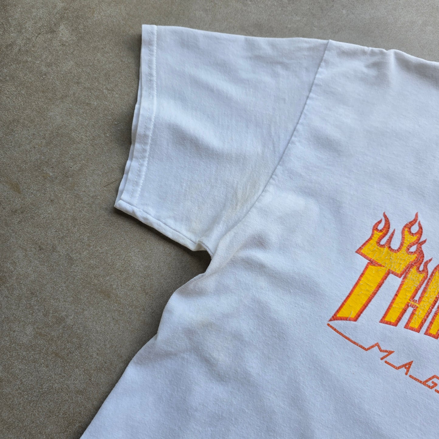 Thrasher Flames Logo White Tee - L