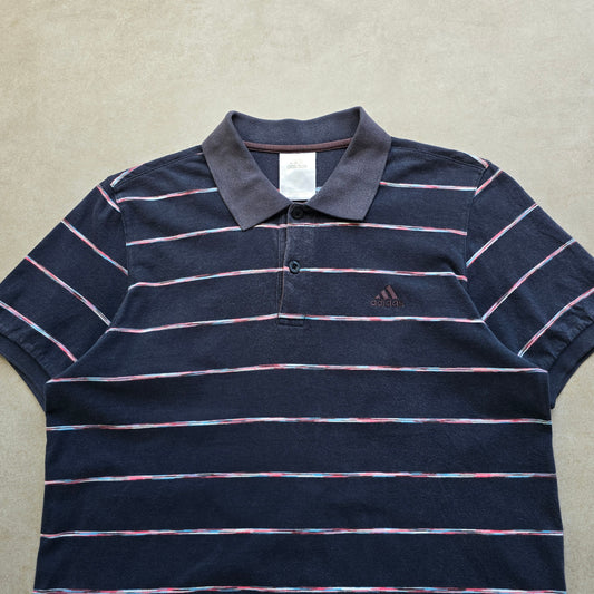 Vintage Adidas Striped Polo Shirt - M