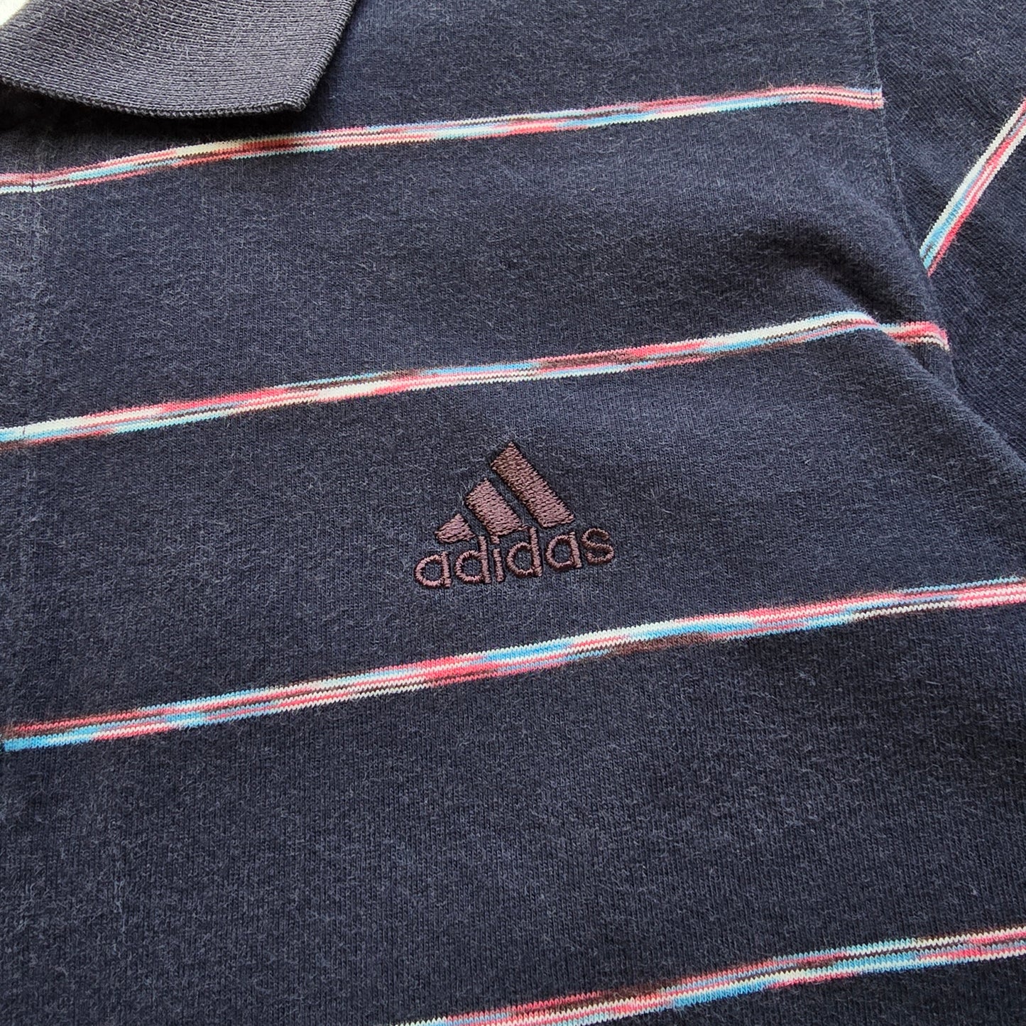 Vintage Adidas Striped Polo Shirt - M