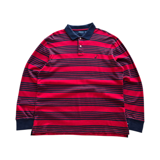 Nautica Striped Long Sleeve Polo Shirt - XL