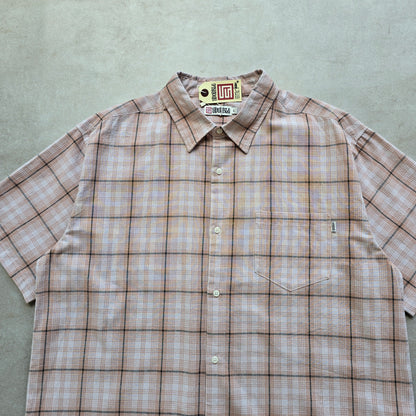 S Double Short Sleeve Check Button Up Shirt - L