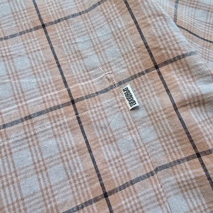 S Double Short Sleeve Check Button Up Shirt - L