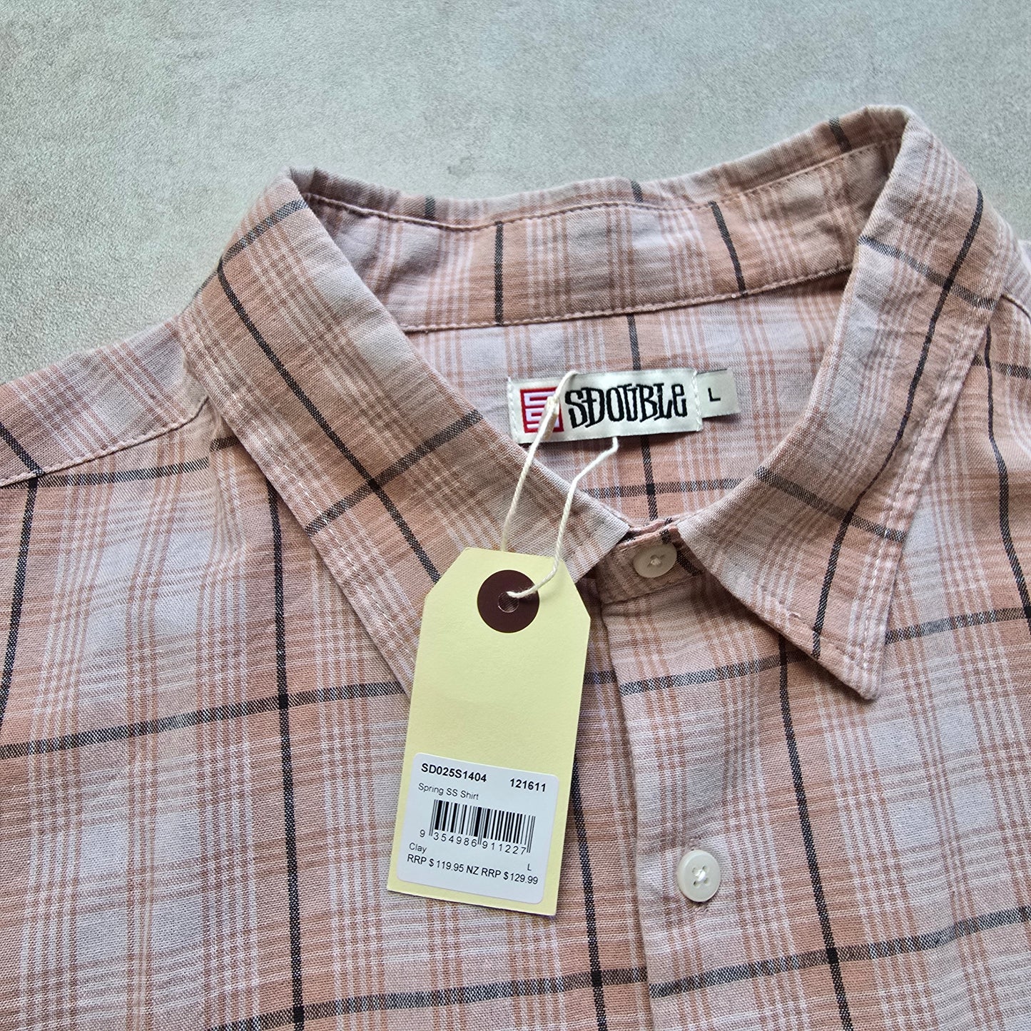 S Double Short Sleeve Check Button Up Shirt - L