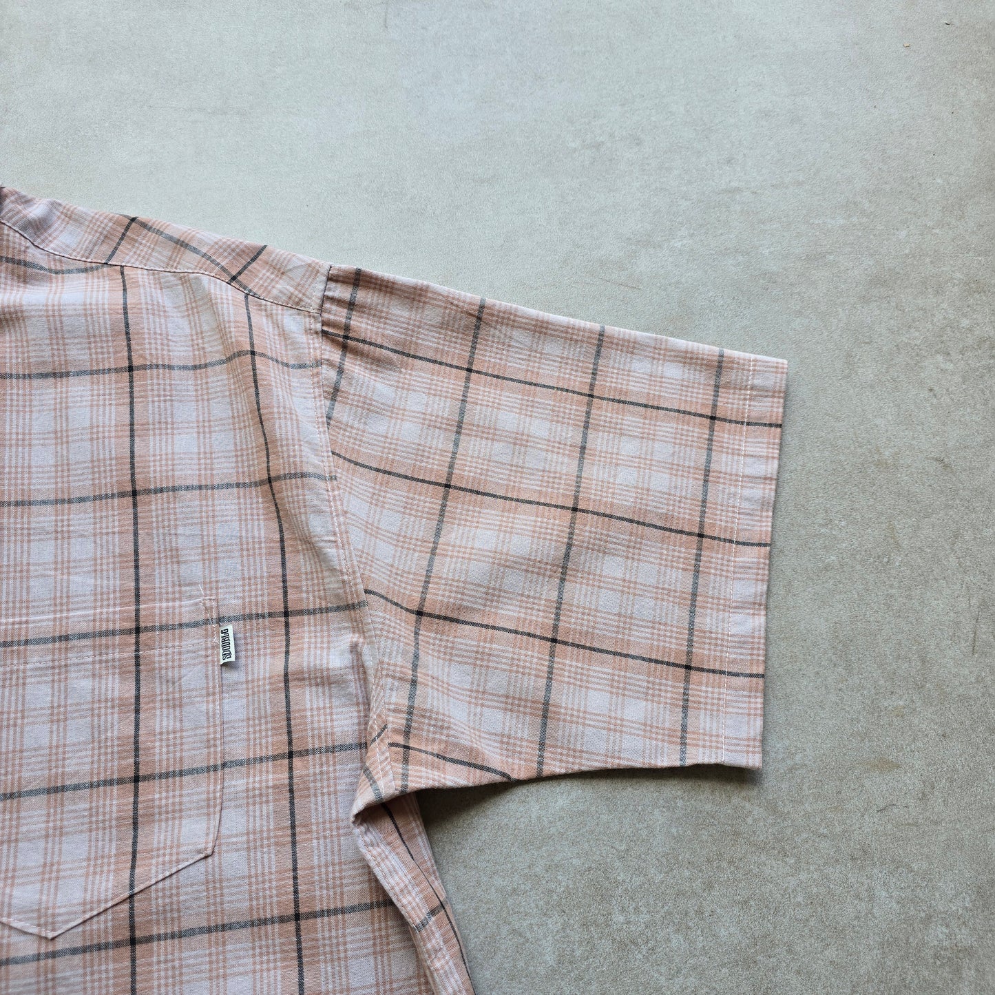 S Double Short Sleeve Check Button Up Shirt - L
