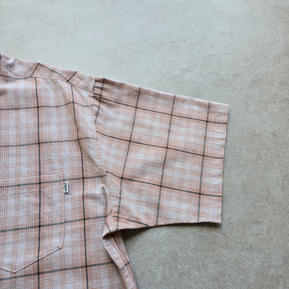 S Double Short Sleeve Check Button Up Shirt - L